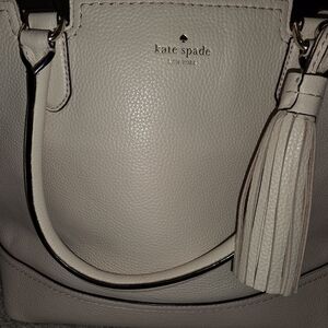 Kate Spade Cream Leather Tote with Tassel Accent